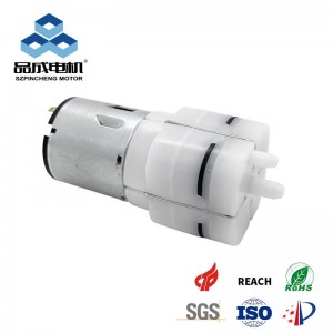Front view of Pinmotor PYP095-X, a compact 12V DC micro vacuum pump featuring oil-free diaphragm technology for medical and industrial suction